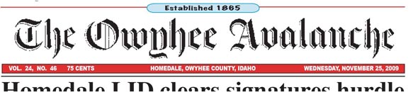 Homedale's Owyhee Avalanche Newspaper