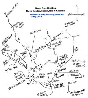 Central Oregon Rockhounding Map Burns, Oregon Area Obsidian Rockhounding Map - Bondy's Outdoor Idaho